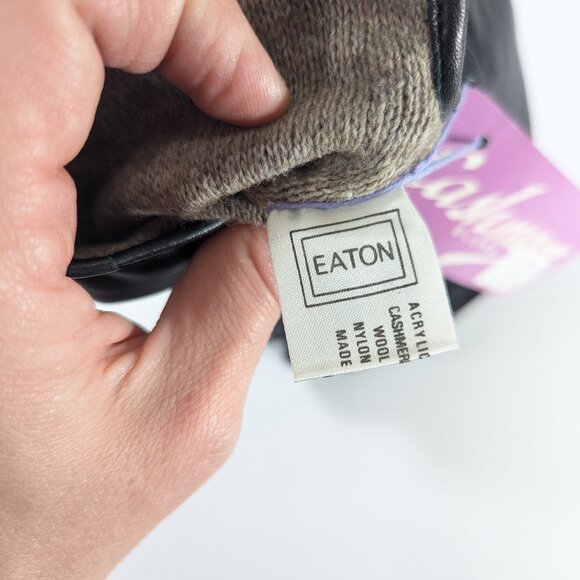 Vintage size 7 EATON Black leather gloves cashmere blend lining NOS - Picture 9 of 10